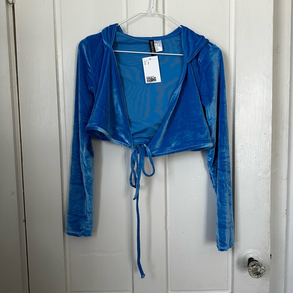 Velvet Crop Hoodie with Tie